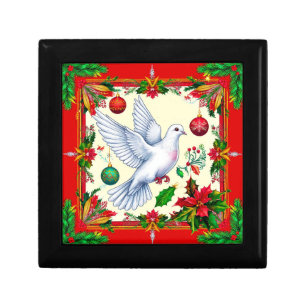 🎄White Dove In Festive Red Frame Holiday Elegance Gift Box