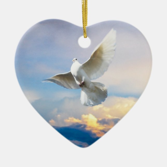 White dove in flight ceramic ornament (Front)