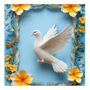 White Dove in Ornate Blue Frame Acrylic Print