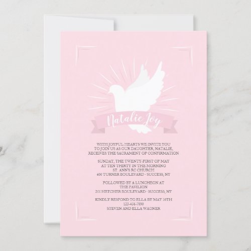 White Dove In Pink Religious Invitation