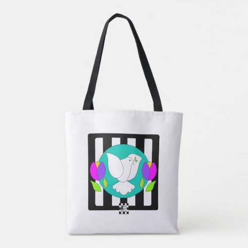 White Dove in Teal Circle Tote Bag