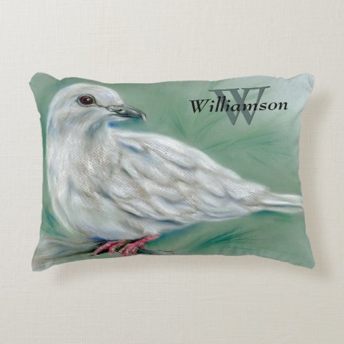 White Dove in the Pine Monogrammed Christmas Decorative Pillow