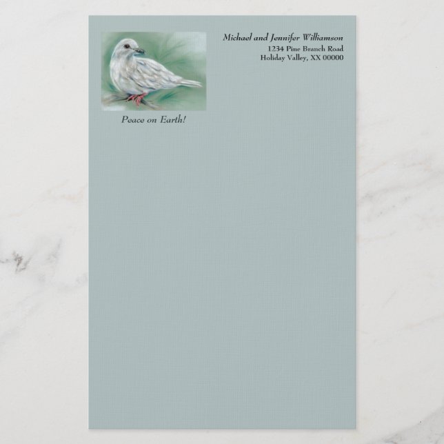 White Dove in the Pine Personalized Winter Holiday Stationery (Front)