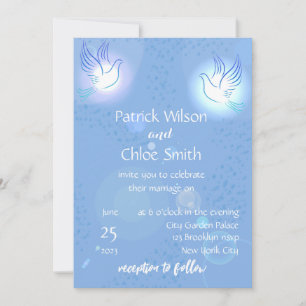 White dove lighting background wedding invitation