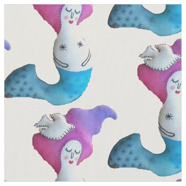 White Dove Mermaid Thunder_Cove Fabric (Close Up)