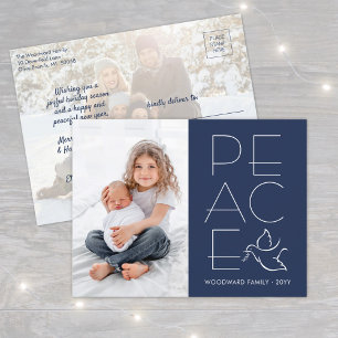 White Dove Modern Unique Peace 2 Photo Navy Blue Holiday Postcard
