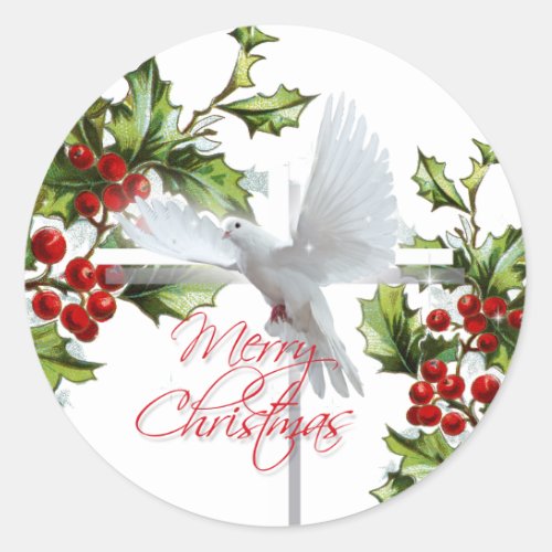 White dove of peace christian mistletoe christmas classic round sticker