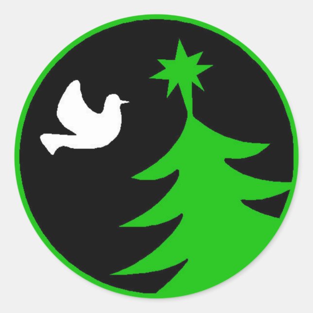 White Dove of Peace Green Christmas Tree Stickers (Front)