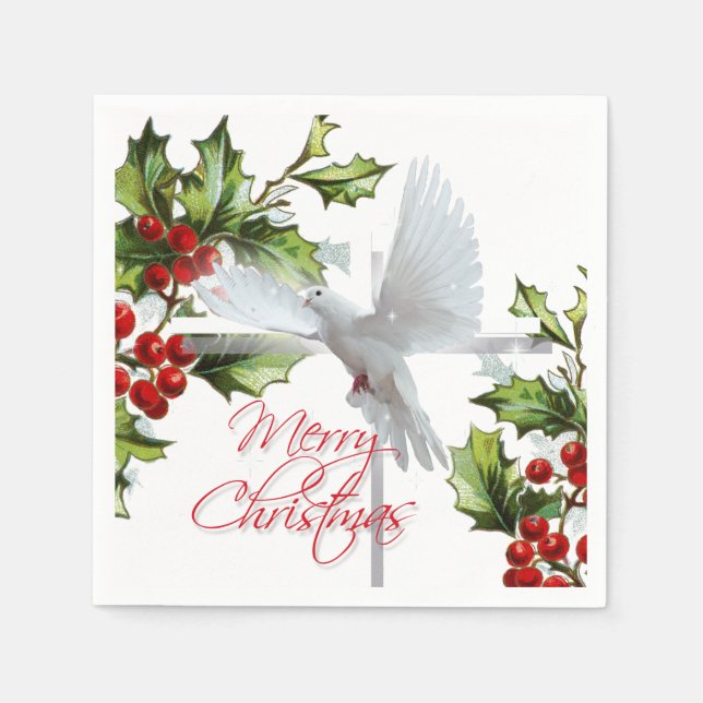 White dove of peace holiday mistletoe christmas napkins (Front)