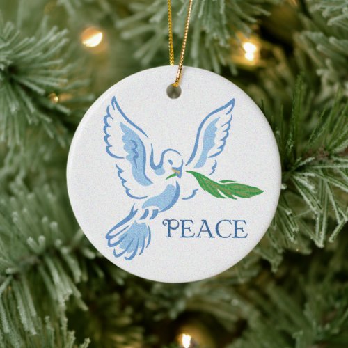 White Dove of Peace With Olive Branch Ceramic Ornament
