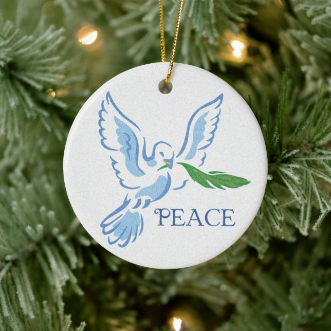 White Dove of Peace With Olive Branch Ceramic Ornament (Tree)
