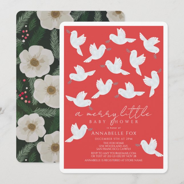White Dove Olive Branch Merry Little Baby Shower Invitation (Front/Back)
