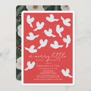 White Dove Olive Branch Merry Little Baby Shower Invitation