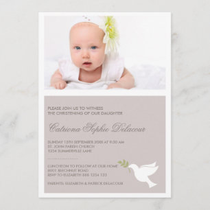 White Dove & Olive Branch Photo Baptism Invitation