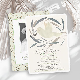 White Dove Olive Celebration of Life Funeral Invitation