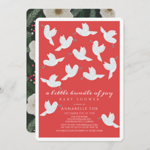 White Dove Olive Red Bundle of Joy Baby Shower Invitation
