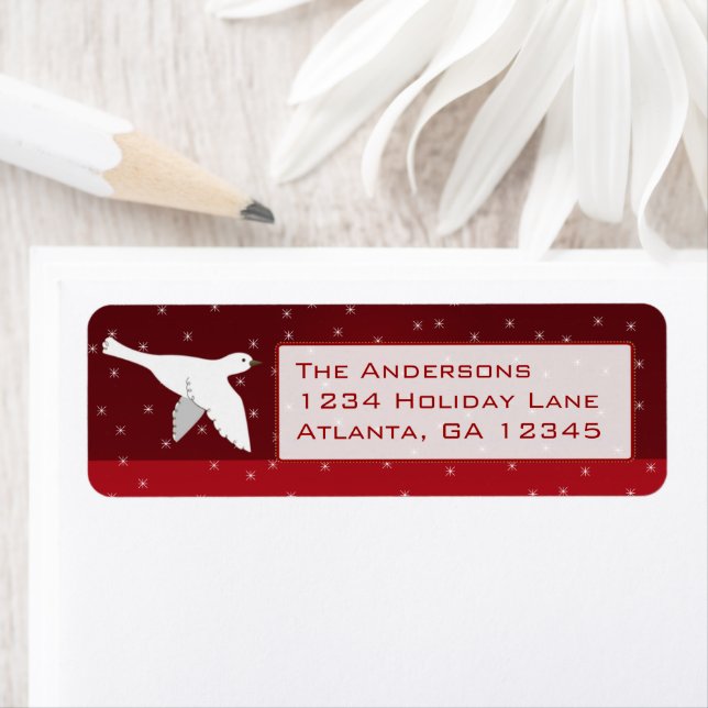 White Dove on Burgundy Christmas  Star Labels (Insitu)