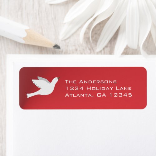 White Dove on Cherry Red Christmas Labels