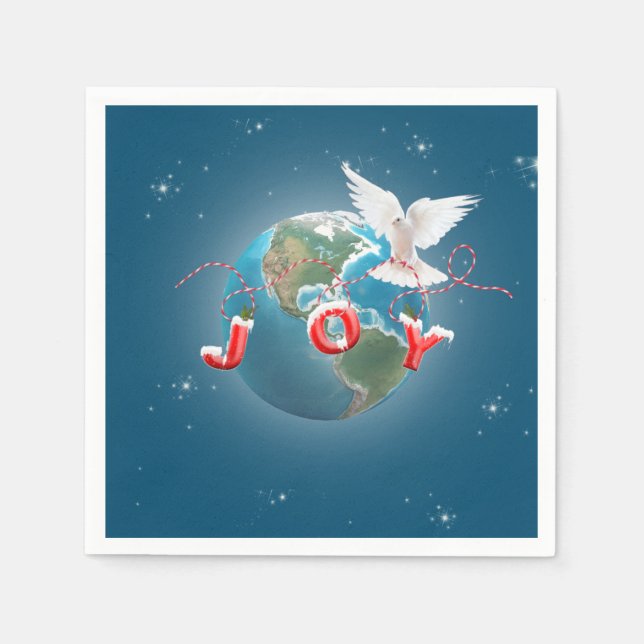 White Dove On Earth Planet With Joy Ornament Napkins (Front)