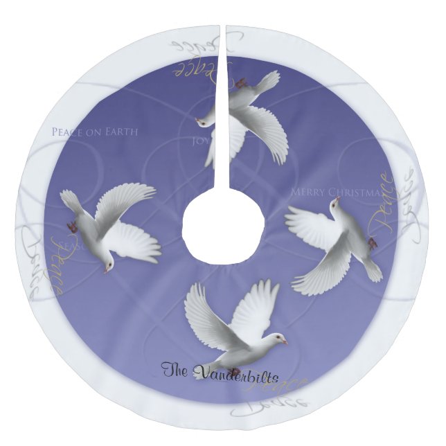 White Dove on Periwinkle Christmas Tree Skirt (Front)