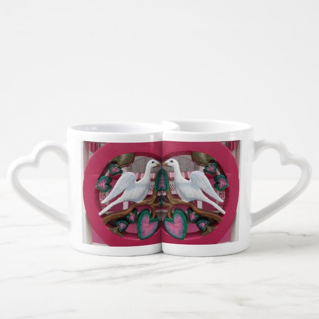 White Dove on Pink - Martha's Vineyard Coffee Mug Set (Front Nesting)