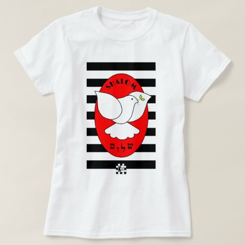 White Dove on Red Over Stripes T_Shirt