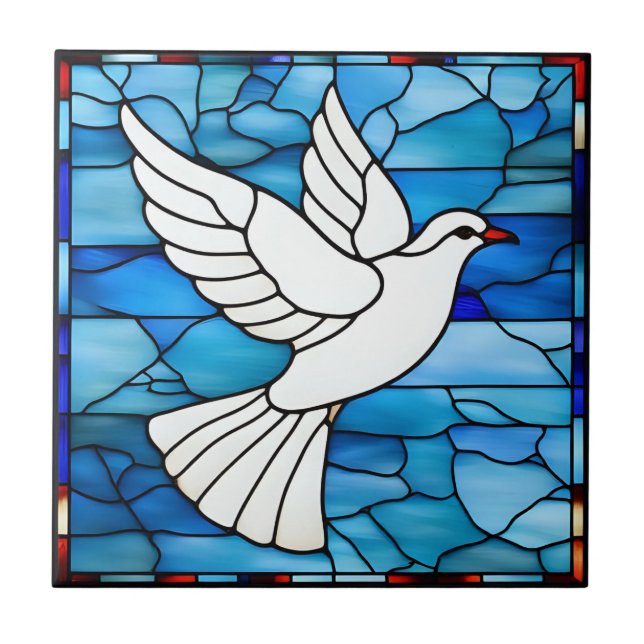 White Dove on Stained Glass Ceramic Tile (Front)