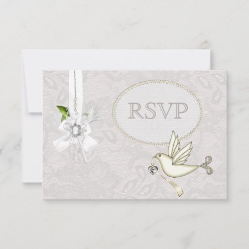 White Dove Paisley Lace  Cameo Bow RSVP Wedding