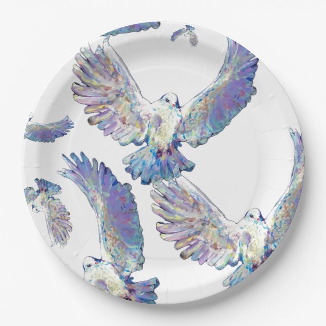 White Dove Peace Love Bird Maureen Girard Paper Plates (Front)