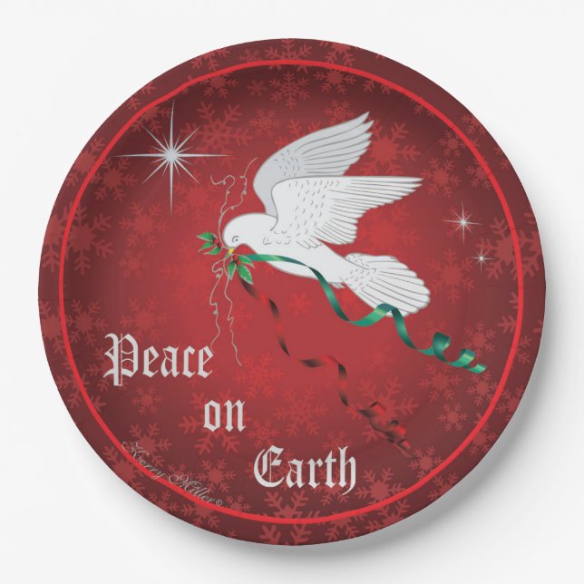 White Dove, Peace On Earth Paper Plates (Front)