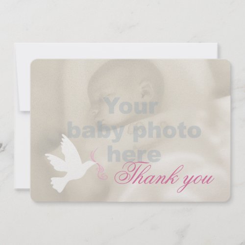 White dove pink girls baptism photo thank you card