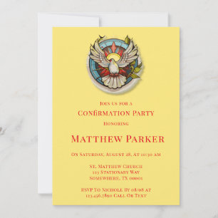 White Dove Red Flamed Confirmation  Invitation