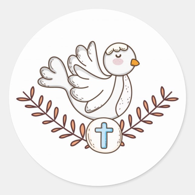 White Dove Religious Baptism Christening Classic Round Sticker (Front)