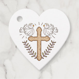White Dove Religious Cross Baptism Christening Favor Tags