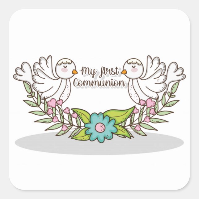 White Dove Religious First Communion Square Sticker (Front)