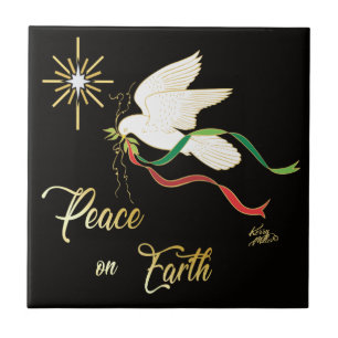 White Dove Spreading Peace On Earth Ceramic Tile