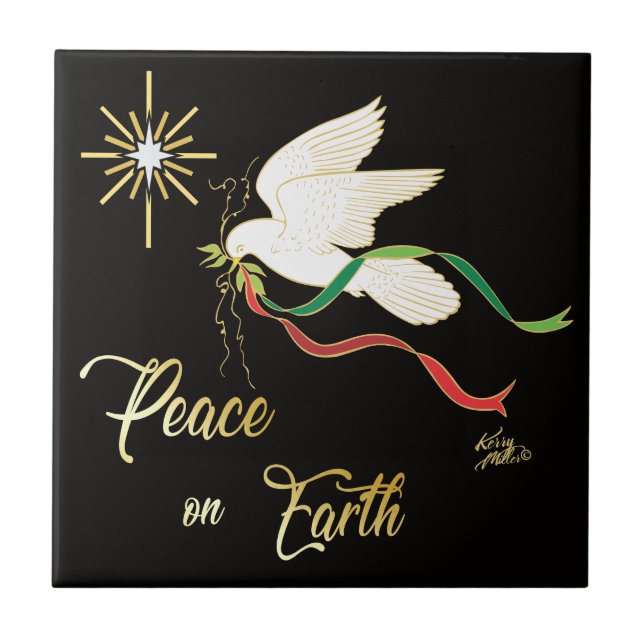 White Dove Spreading Peace On Earth Ceramic Tile (Front)