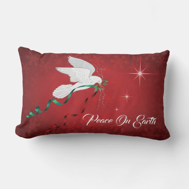 White Dove Spreading Peace On Earth Lumbar Pillow (Front)