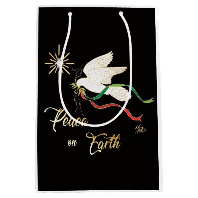 White Dove Spreading Peace On Earth Medium Gift Bag (Front)