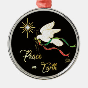 White Dove Spreading Peace On Earth Metal Ornament