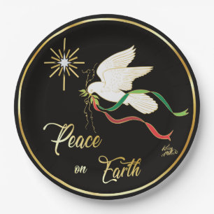 White Dove Spreading Peace On Earth Paper Plates