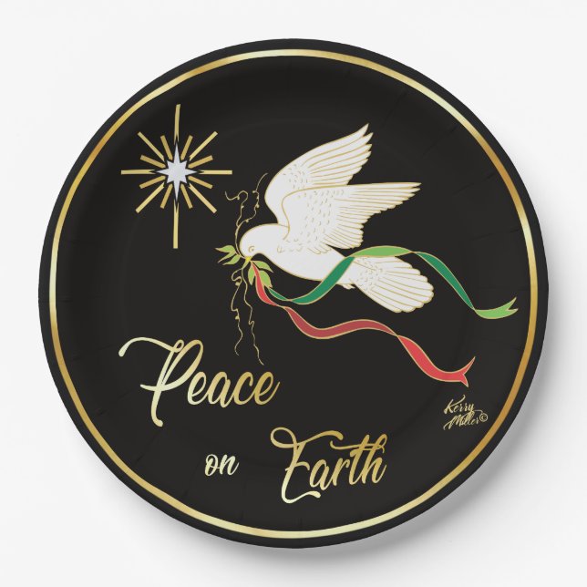 White Dove Spreading Peace On Earth Paper Plates (Front)