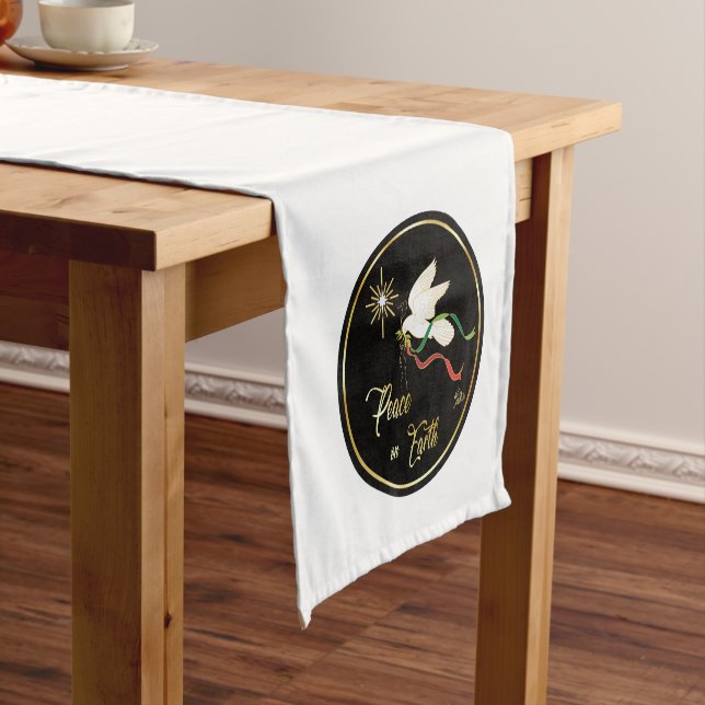 White Dove Spreading Peace On Earth Short Table Runner (In Situ)