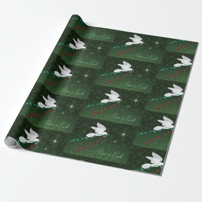 White Dove Spreading Peace On Earth Wrapping Paper (Unrolled)