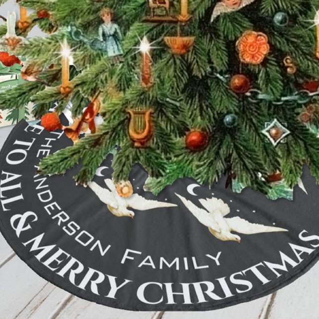 White Dove Stars Crescent Moon Christmas  Fleece Tree Skirt (Creator Uploaded)