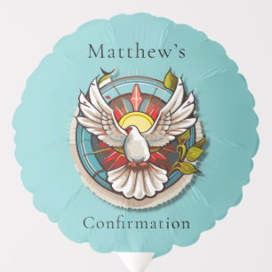 White Dove Teal Blue Confirmation Celebration  Balloon