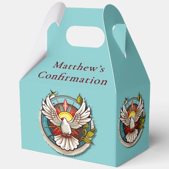 White Dove Teal Blue Confirmation Celebration  Favor Boxes (Back)