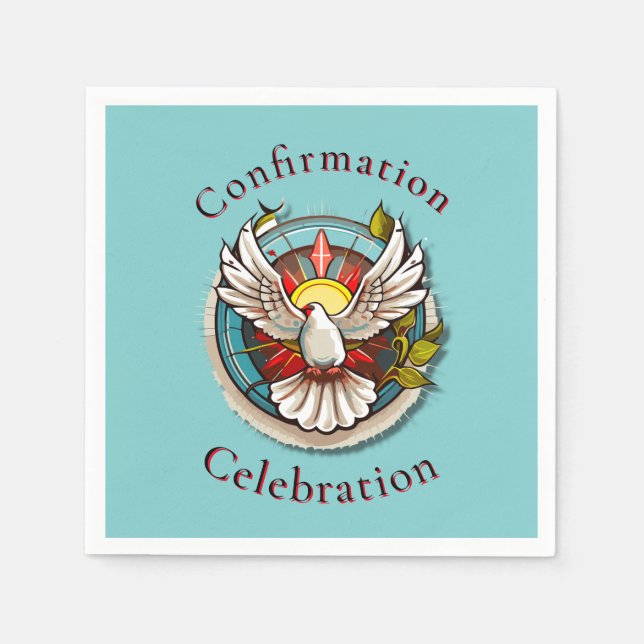 White Dove Teal Blue Confirmation Celebration  Napkins (Front)