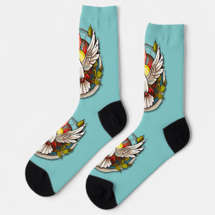 White Dove Teal Blue Confirmation Celebration Socks