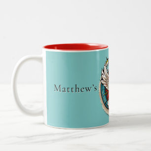 White Dove Teal Blue Confirmation Celebration  Two-Tone Coffee Mug